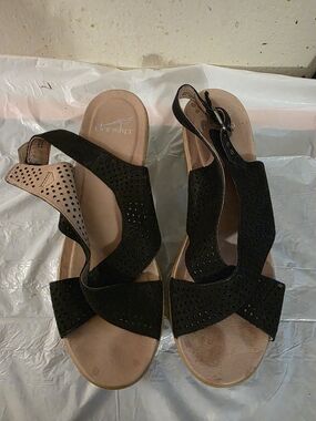 Dansko Black Perforated Leather Slingback Sandals